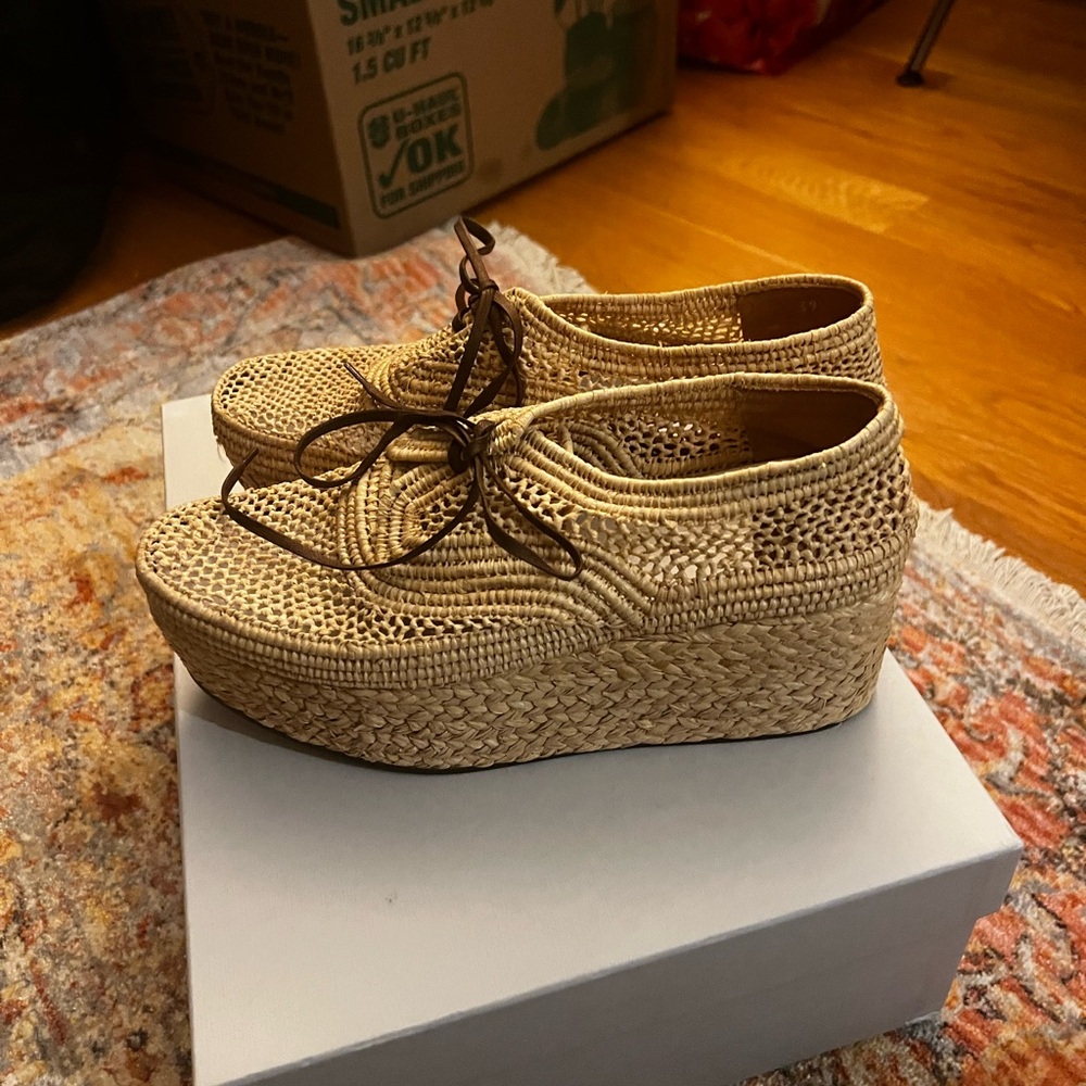 Robert Clergerie Tan Woven Pollux Platform Shoes